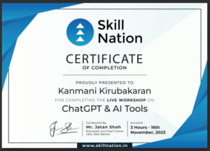 Kanmani Kirubakaran- Skill Nation-Chatgpt and AI Tools