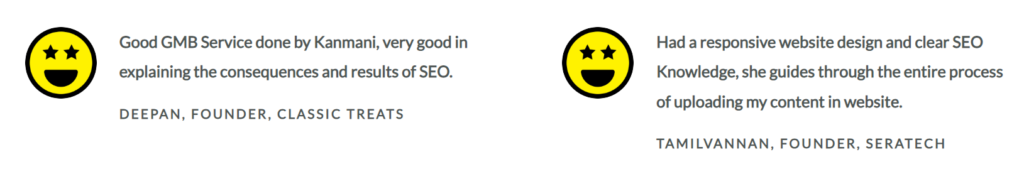 Kanmani Local SEO Marketer Testimonials